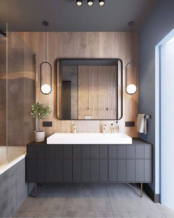 Decori geometrici bagno: mobile da bagno nero